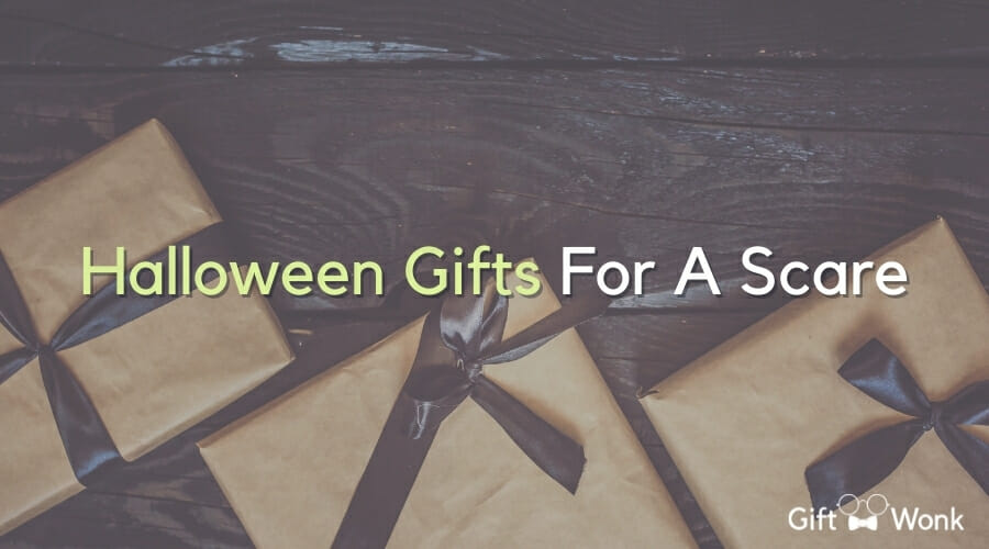 Halloween gifts for everyone title image with gifts in the background