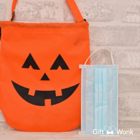 Halloween Alternatives - pumpkin bag and face masks