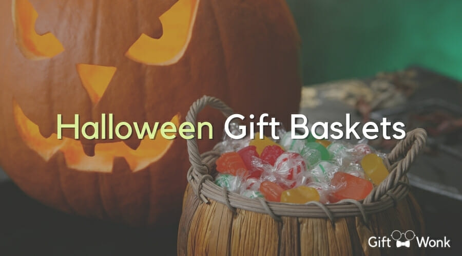 A Halloween gift basket filled with treats and sweet candies
