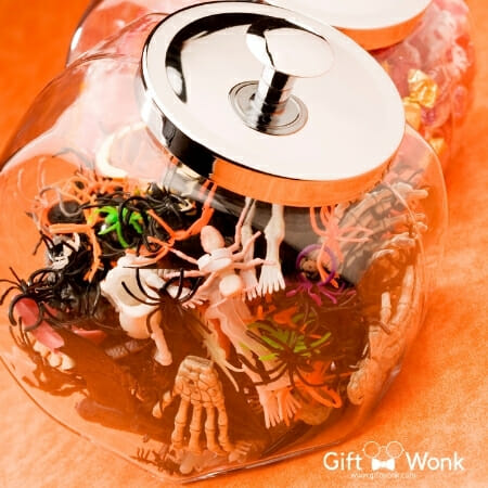 Halloween gift bag - jar filled with Halloween toys and trinkets