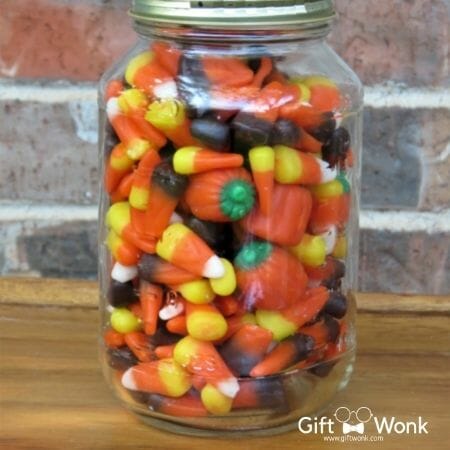 Halloween Party Gift - Halloween jar filled with candy corn and treats