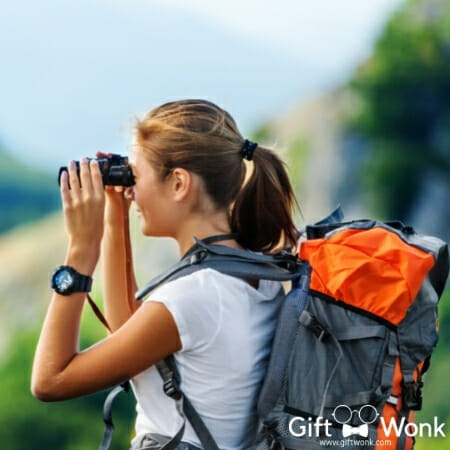 A girl with binoculars