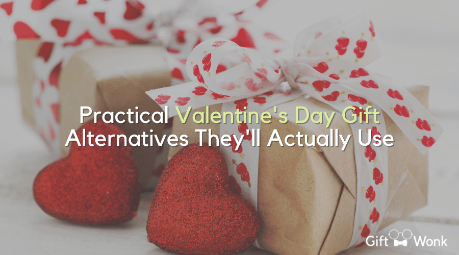 Valentine's Day Gift Alternatives title image with gifts in the background
